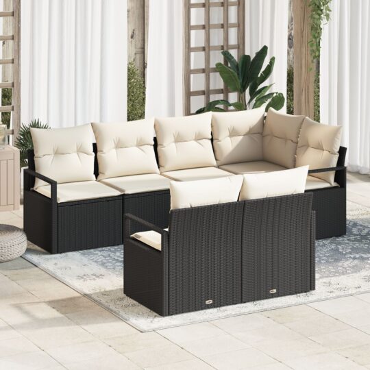 Set de canapele pentru grădină 7 pcs Negru Rattan poli