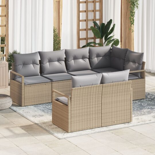 Set de canapele pentru grădină 7 pcs Bej Rattan poli