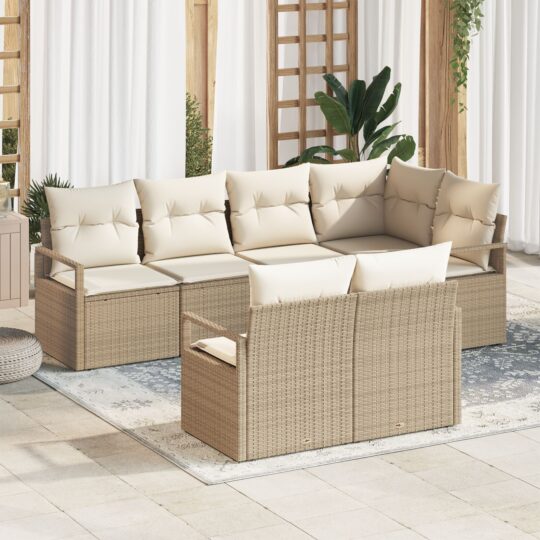Set de canapele pentru grădină 7 pcs Bej Rattan poli