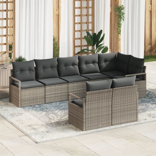 Set de canapele pentru grădină 8 pcs Gri Rattan poli