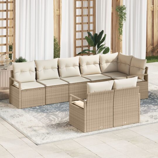 Set de canapele pentru grădină 8 pcs Bej Rattan poli