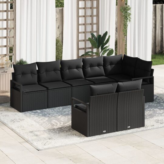 Set de canapele pentru grădină 8 pcs Negru Rattan poli