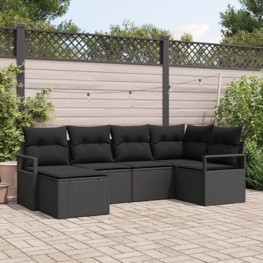 Set de canapele pentru grădină 6 pcs Negru Rattan poli