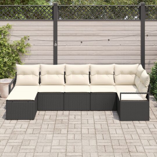 Set de canapele pentru grădină 7 pcs Negru Rattan poli