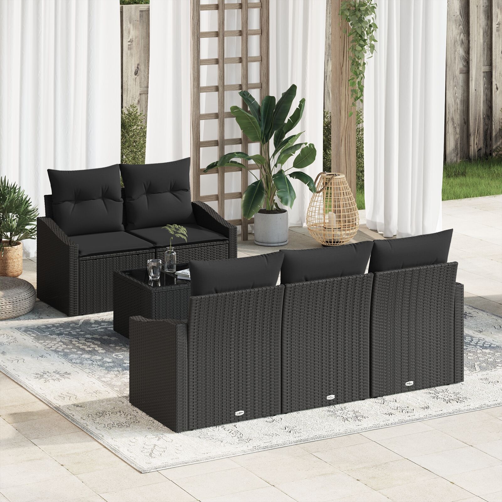 image 2 3346603 Set de canapele pentru grădină 6 pcs Negru 55 x 55 x 37 cm Set de canapele pentru grădină 6 pcs Negru 55 x 55 x 37 cm