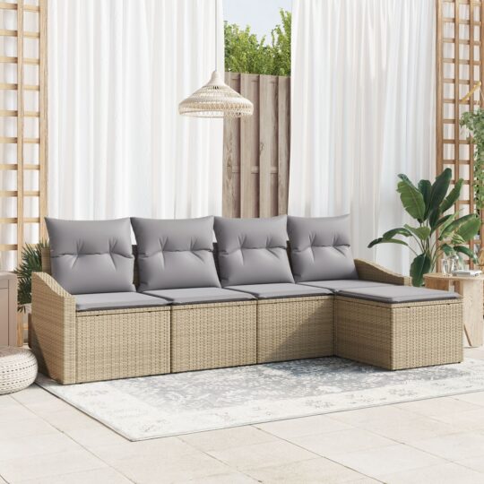 Set de canapele pentru grădină 5 pcs Bej Rattan poli
