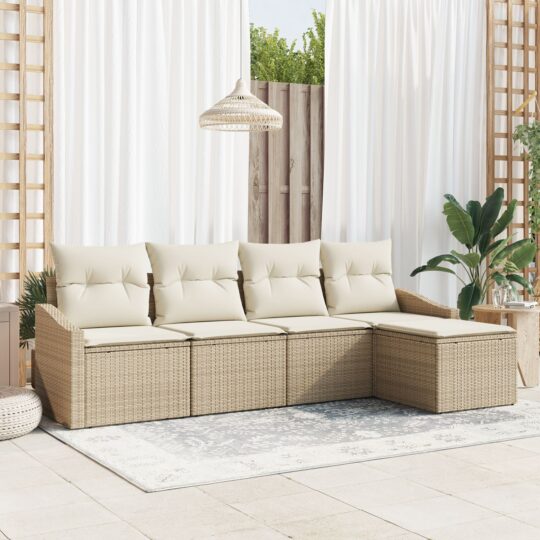 Set de canapele pentru grădină 5 pcs Bej Rattan poli