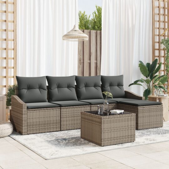 Set de canapele pentru grădină 6 pcs Gri Rattan poli