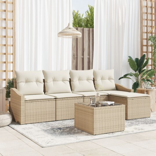 Set de canapele pentru grădină 6 pcs Bej Rattan poli