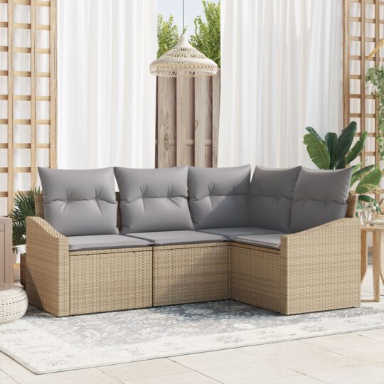 Set de canapele pentru grădină 4 pcs Bej Rattan poli