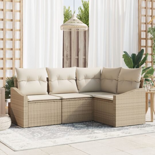 Set de canapele pentru grădină 4 pcs Bej Rattan poli