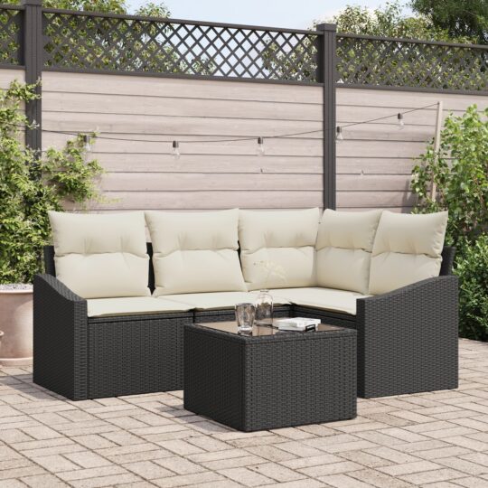 Set de canapele pentru grădină 5 pcs Negru Rattan poli