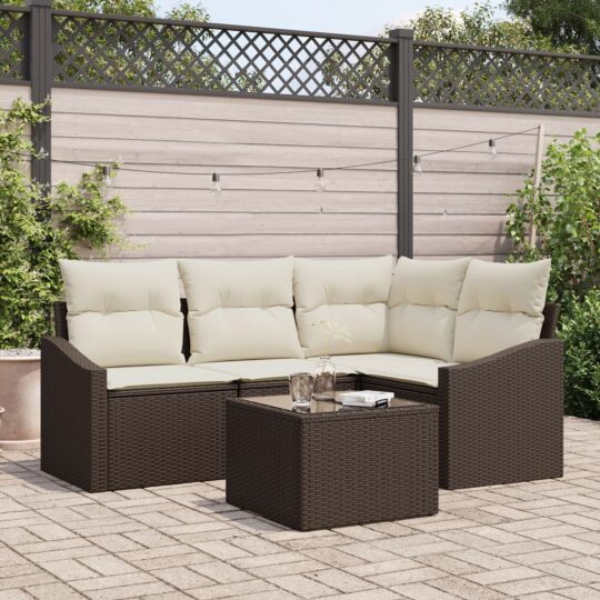 Set de canapele pentru grădină 5 pcs Maro Rattan poli