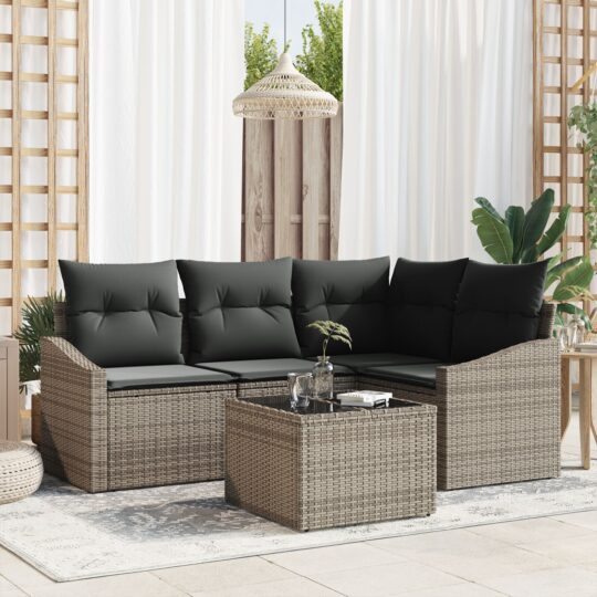 Set de canapele pentru grădină 5 pcs Gri Rattan poli