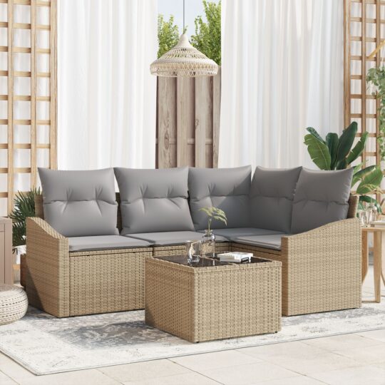 Set de canapele pentru grădină 5 pcs Bej Rattan poli