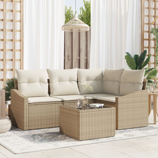 Set de canapele pentru grădină 5 pcs Bej Rattan poli