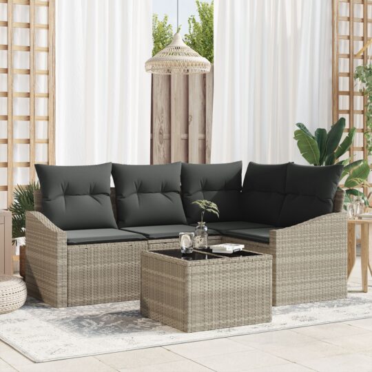 Set de canapele pentru grădină 5 pcs Gri deschis Rattan poli