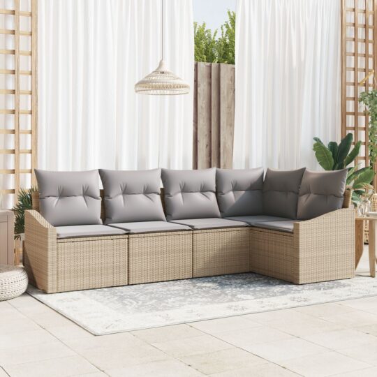 Set de canapele pentru grădină 5 pcs Bej Rattan poli