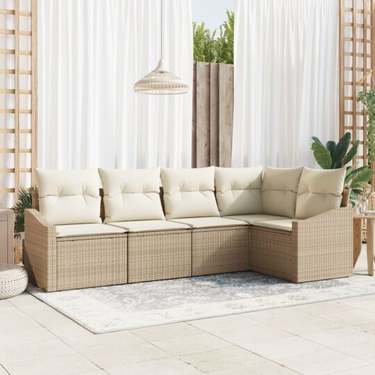 Set de canapele pentru grădină 5 pcs Bej Rattan poli