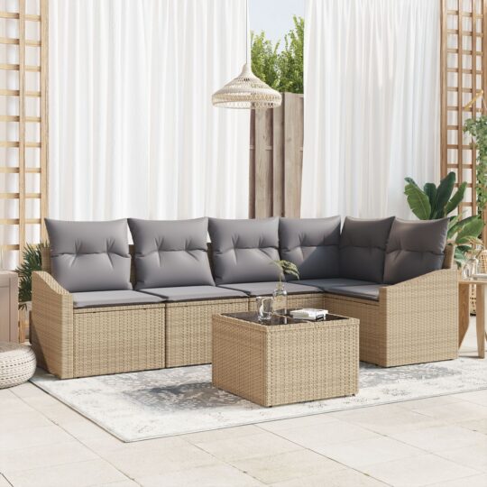 Set de canapele pentru grădină 6 pcs Bej Rattan poli