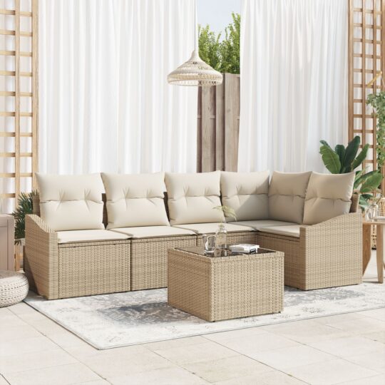 Set de canapele pentru grădină 6 pcs Bej Rattan poli
