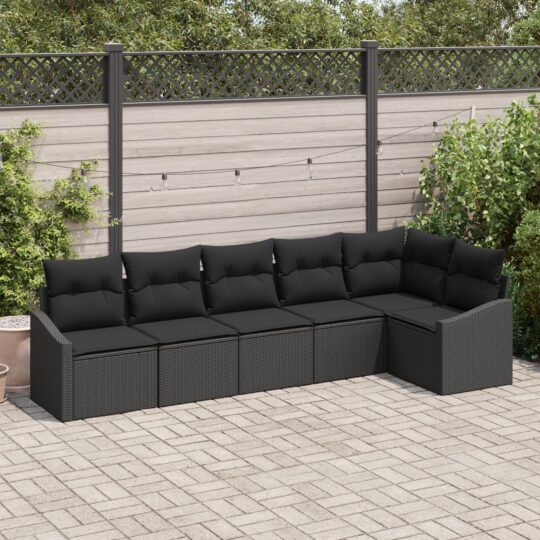 Set de canapele pentru grădină 6 pcs Negru Rattan poli