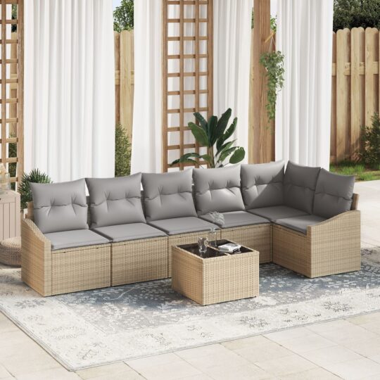 Set de canapele pentru grădină 7 pcs Bej Rattan poli