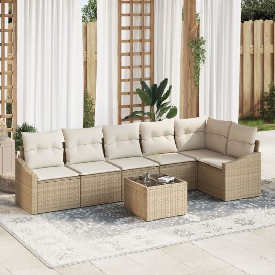 Set de canapele pentru grădină 7 pcs Bej Rattan poli