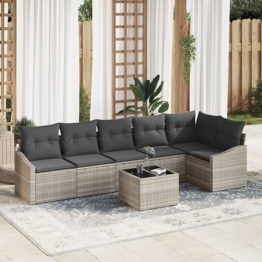 Set de canapele pentru grădină 7 pcs Gri deschis Rattan poli