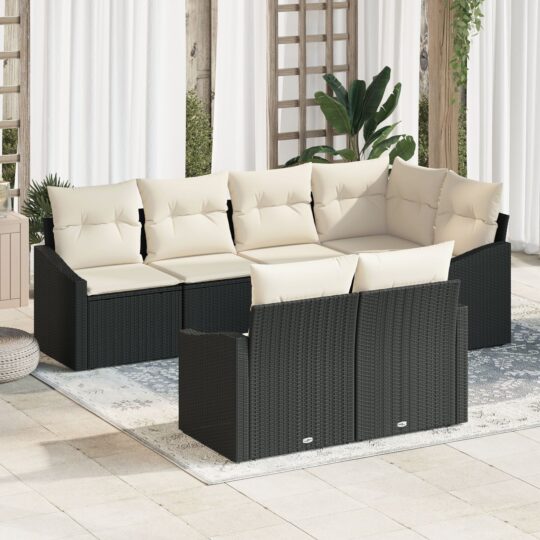 Set de canapele pentru grădină 7 pcs Negru Rattan poli