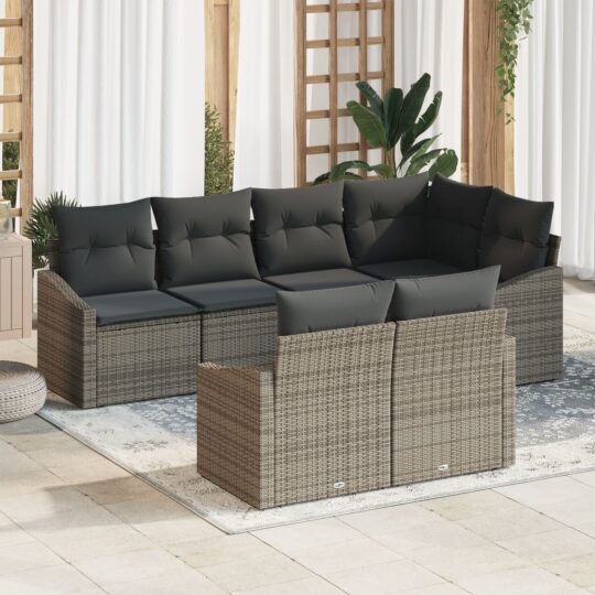 Set de canapele pentru grădină 7 pcs Gri Rattan poli