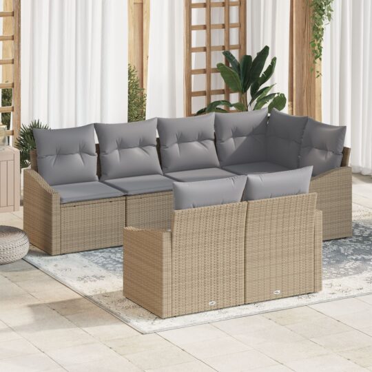 Set de canapele pentru grădină 7 pcs Bej Rattan poli