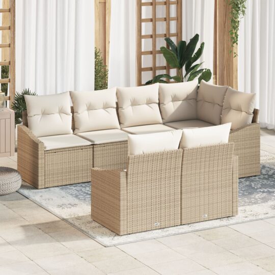 Set de canapele pentru grădină 7 pcs Bej Rattan poli
