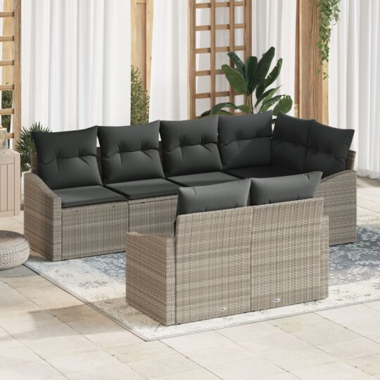 Set de canapele pentru grădină 7 pcs Gri deschis Rattan poli