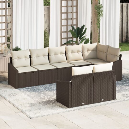 Set de canapele pentru grădină 8 pcs Maro Rattan poli