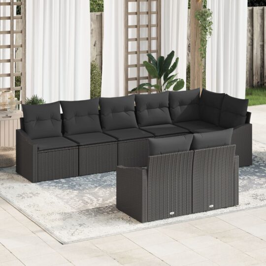Set de canapele pentru grădină 8 pcs Negru Rattan poli