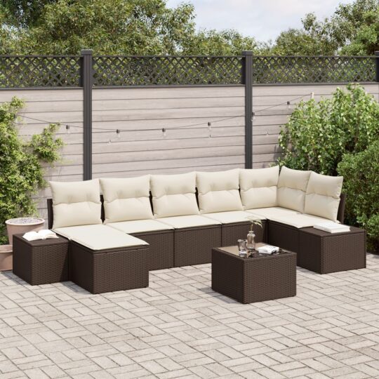 Set de canapele pentru grădină cu pernă 8 pcs Maro Rattan poli