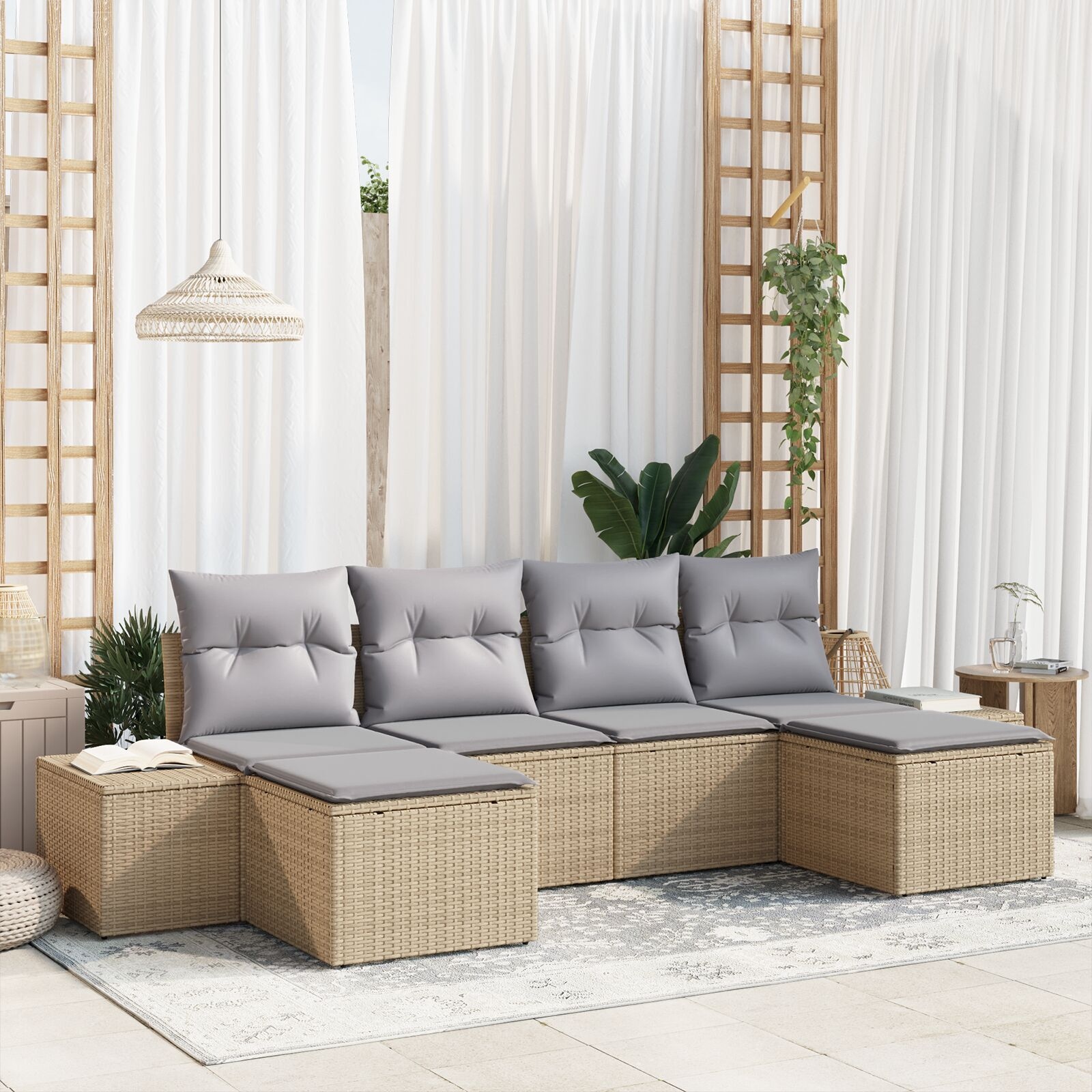image 2 3347170 Set de canapele pentru grădină cu pernă 6 pcs Bej Rattan poli Set de canapele pentru grădină cu pernă 6 pcs Bej Rattan poli