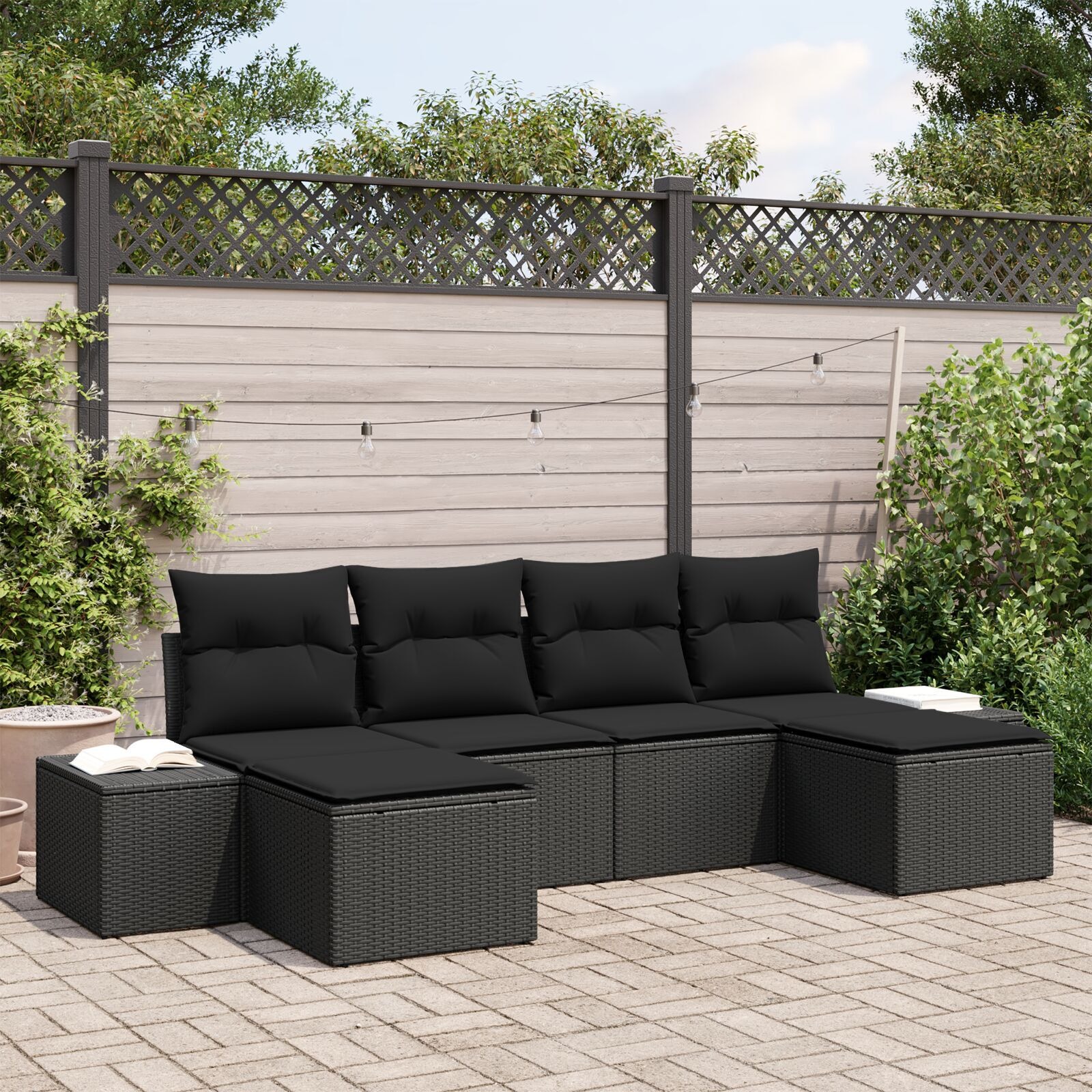 image 2 3347173 Set de canapele pentru grădină cu pernă 6 pcs Negru Rattan poli Set de canapele pentru grădină cu pernă 6 pcs Negru Rattan poli