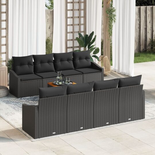Set de canapele pentru grădină cu pernă 9 pcs Negru Rattan poli