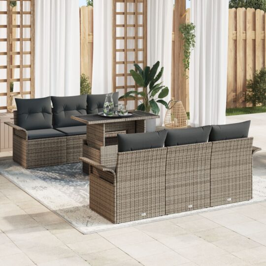 Set de canapele pentru grădină cu pernă 7 pcs Gri Rattan poli