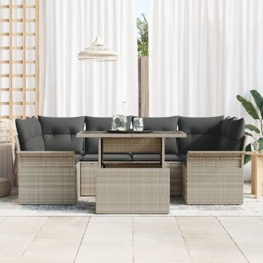 Set de canapele pentru grădină 7 pcs Gri deschis Rattan poli
