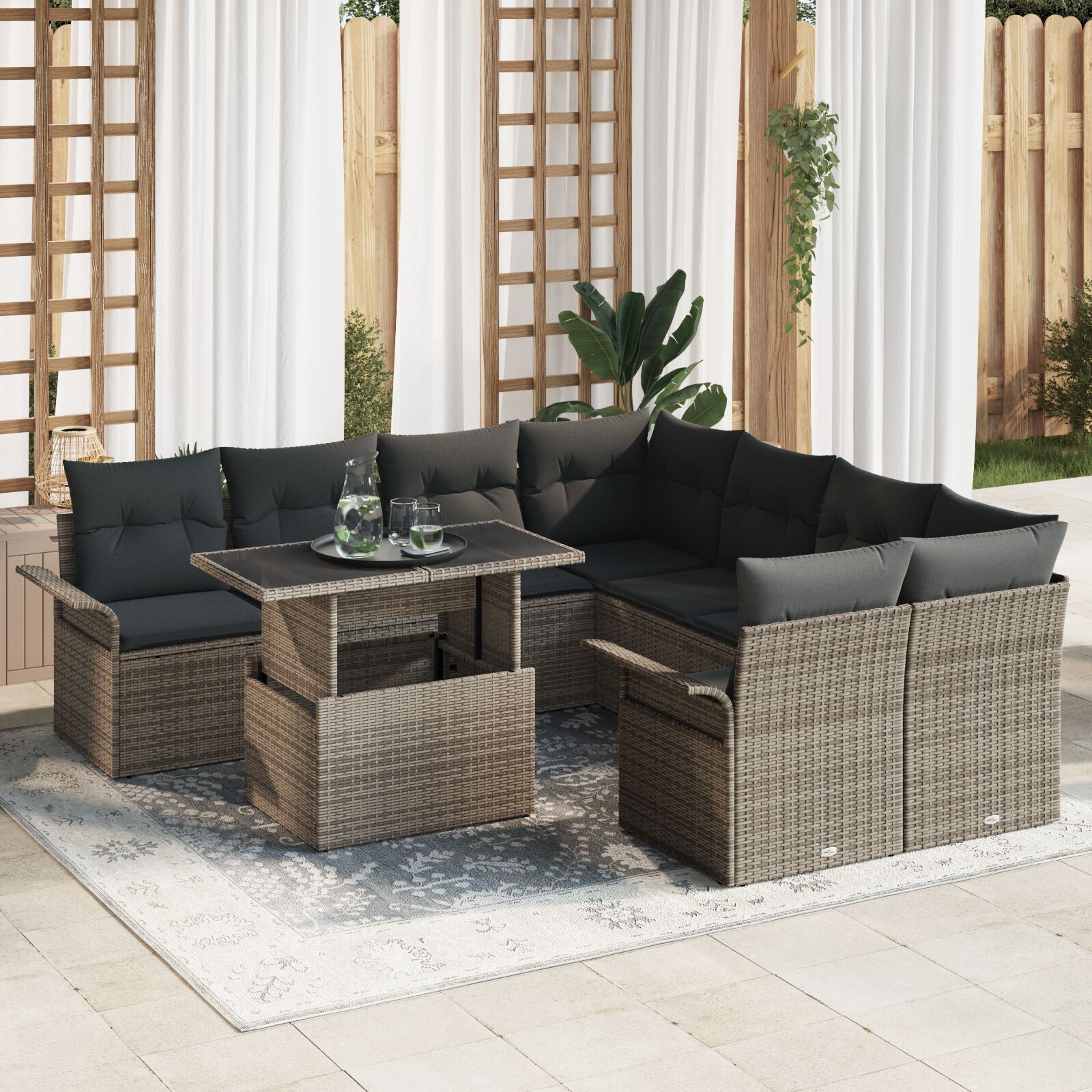 image 2 3356992 Set de canapele pentru grădină cu pernă 9 pcs Gri Rattan poli Set de canapele pentru grădină cu pernă 9 pcs Gri Rattan poli