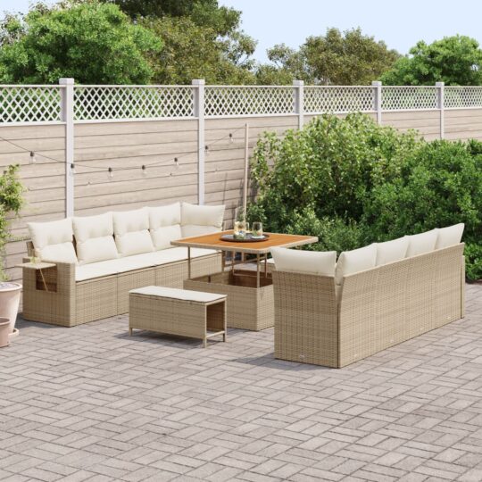 Set de canapele pentru grădină 11 pcs Bej Rattan poli