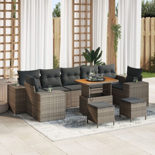 Set de canapele pentru grădină 10 pcs Gri poliratan