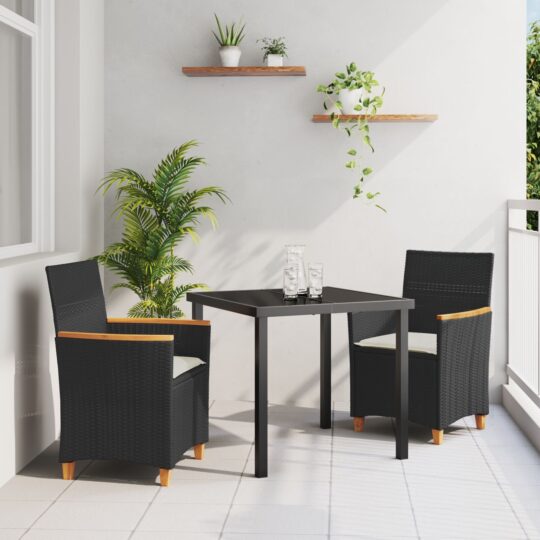 Set de masă pentru grădină 3 pcs Negru poliratan