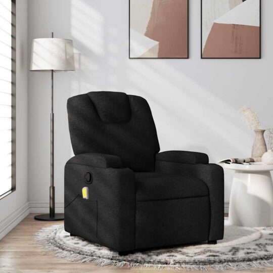 Fotoliu reclinabil cu masaj, material textil negru