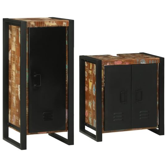 Set de mobilier pentru baie cu ușă 2 pcs Lemn recuperat solid