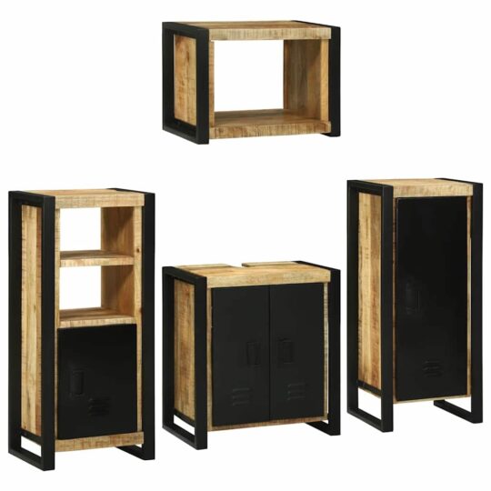Set de mobilier pentru baie 4 pcs Maro Lemn de mango solid