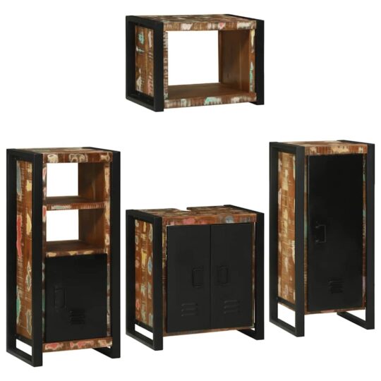 Set de mobilier pentru baie cu ușă 4 pcs Lemn recuperat solid